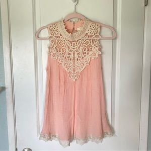 Pastel Pink Women’s High Neck Tank Top//Blouse w/ Crochet Accent; NWOT; Medium